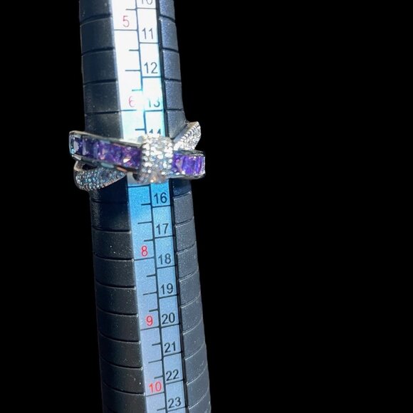 Sterling Silver Amethyst Ring Elegant Crossover Design Retro Gift Size 6 3/4 - Picture 4 of 9